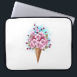 Housse Pour Ordinateur Portable Cône rose Sakura crème glacée gaufre<br><div class="desc">Cône gaufre douce avec fleurs de cerisier japonais rose frais sur arrière - plan blanc avec stries d'aquarelle bleue. Cerise japonaise rose.</div>