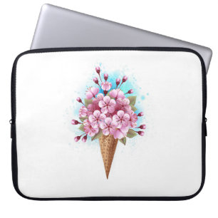 Housse Pour Ordinateur Portable Cône rose Sakura crème glacée gaufre