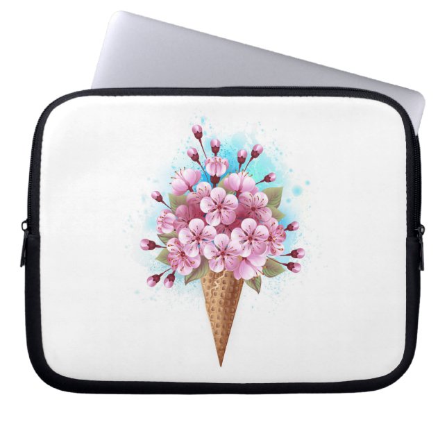 Housse Pour Ordinateur Portable Cône rose Sakura crème glacée gaufre (Devant)