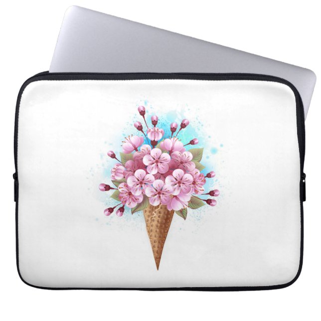 Housse Pour Ordinateur Portable Cône rose Sakura crème glacée gaufre (Devant)