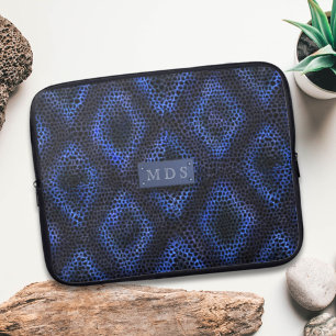 Housse Pour Ordinateur Portable Cool Bleu Abstrait Motif Faux Snakeskin Monogramme