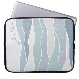 Housse Pour Ordinateur Portable Cool Bleu Vert Bleu Bleu Baies Courbées Abstraites