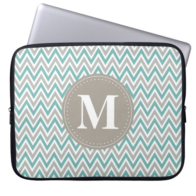 Housse Pour Ordinateur Portable Cool Blue Grey Chevron Motif Monogramme (Devant)