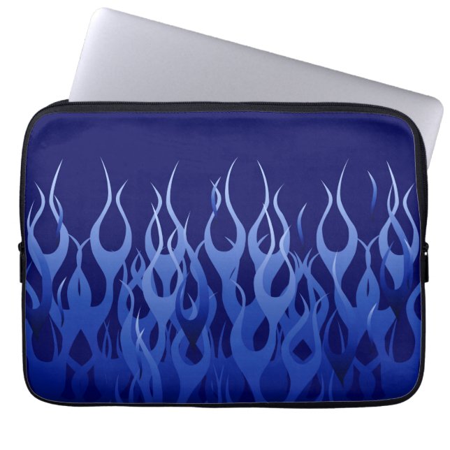 Housse Pour Ordinateur Portable Cool Blue Racing Flames Pin Stripes (Devant)