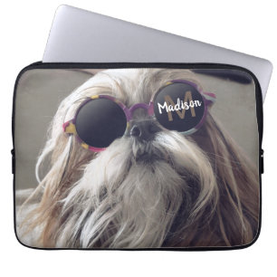 Housse Pour Ordinateur Portable Cool Shih Tzu vintage lunettes rétro Monogramme ph