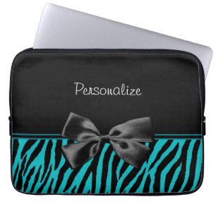 Housse Pour Ordinateur Portable Copie noire et turquoise à la mode de zèbre avec