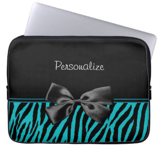 Housse Pour Ordinateur Portable Copie noire et turquoise à la mode de zèbre avec
