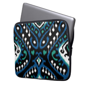 Housse Pour Ordinateur Portable Copie tribale d'ikat de noir élégant chic de ver