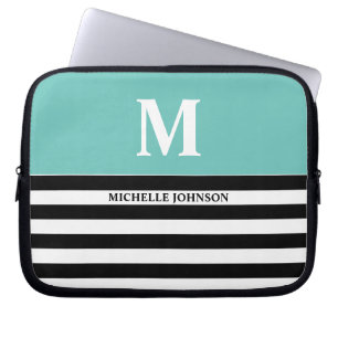 Housse Pour Ordinateur Portable Coque d'ordinateur portable à rayures noires Turqu