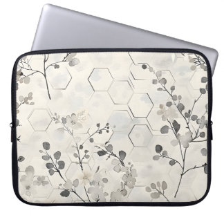Housse Pour Ordinateur Portable Coque d'ordinateur portable peigne et fleurs grise