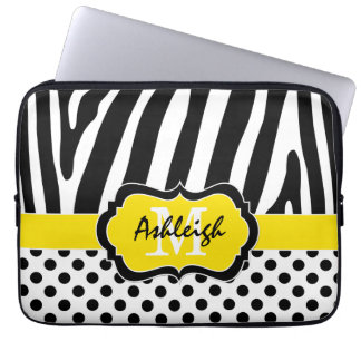 Housse Pour Ordinateur Portable Coque d'ordinateur portable Pois Jaune Black Zebra