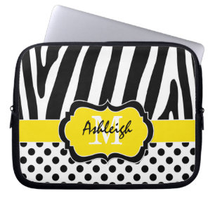 Housse Pour Ordinateur Portable Coque d'ordinateur portable Pois Jaune Black Zebra