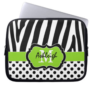 Housse Pour Ordinateur Portable Coque d'ordinateur portable Pois Lime Black Zebra