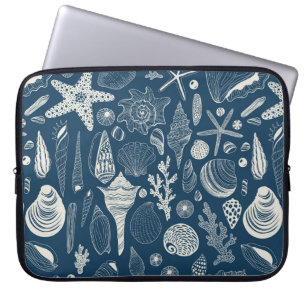Housse Pour Ordinateur Portable Coques de mer sur bleu foncé