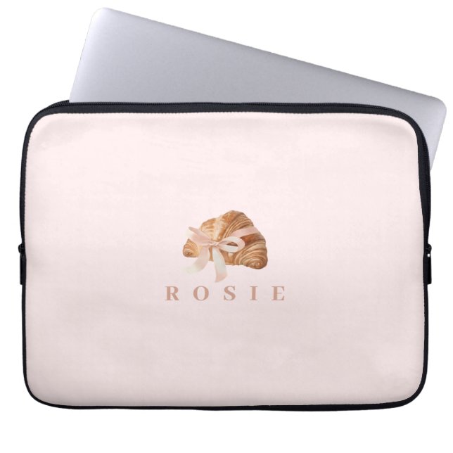 Housse Pour Ordinateur Portable Coquette personnalisée Croissant rose Ribbon (Devant)