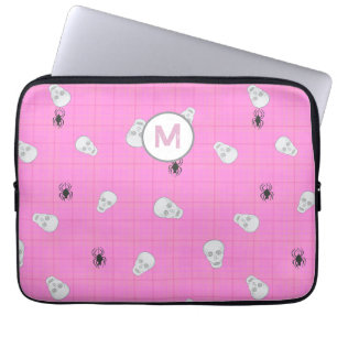Housse Pour Ordinateur Portable Coquette Personnalisée Pink Plaid Halloween Skuls