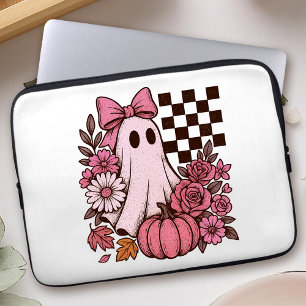 Housse Pour Ordinateur Portable Coquette rose rétro Fille fantôme avec Bow Hallowe