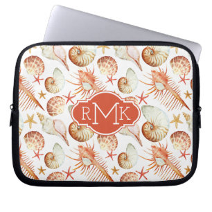 Housse Pour Ordinateur Portable Corail avec les coquilles et le monogramme du