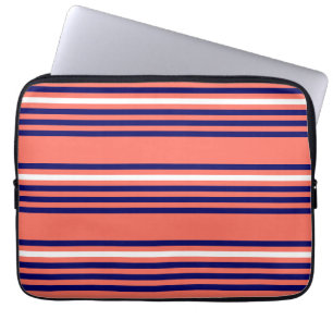 Housse Pour Ordinateur Portable Corail, bleu marine et blanc cinq bandes motif
