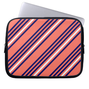 Housse Pour Ordinateur Portable Corail, bleu marine et blanc cinq bandes motif
