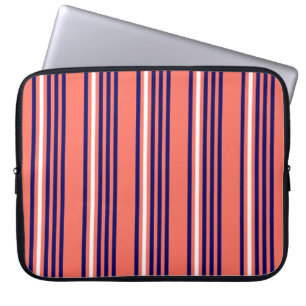 Housse Pour Ordinateur Portable Corail, bleu marine et blanc cinq bandes motif