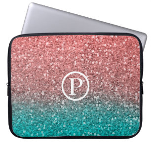 Housse Pour Ordinateur Portable Corail Melon Orange Turquoise Aqua Vert Pailleté G