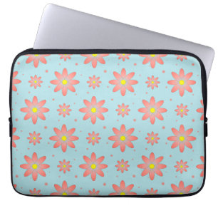 Housse Pour Ordinateur Portable Corail rose et poudres bleu délicat marguerite fle