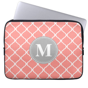 Housse Pour Ordinateur Portable Corail rose latex marocain Gris Monogramme