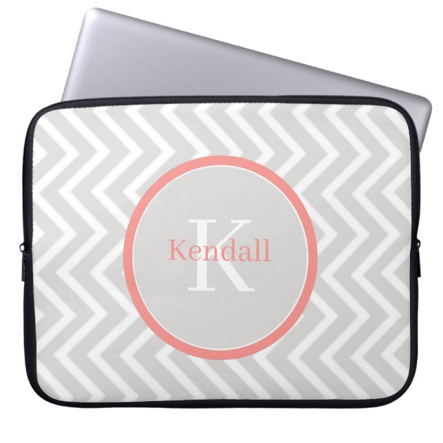 Housse Pour Ordinateur Portable Coral Chevron Monogramme (Devant)