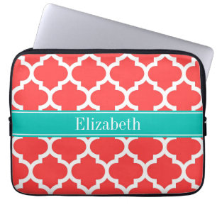 Housse Pour Ordinateur Portable Coral Red Wht Moroccan #5 Teal Name