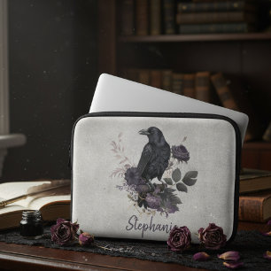 Housse Pour Ordinateur Portable Corbeau gothique flore sombre personnalisé