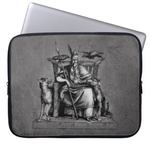 Housse Pour Ordinateur Portable Corbeaux d'Odin sur Trône de Pierre Mythologie Vik