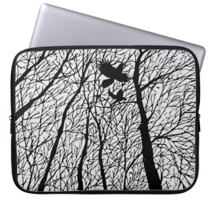 Housse Pour Ordinateur Portable Corbeaux en Silhouette dans les Arbres d'Hiver