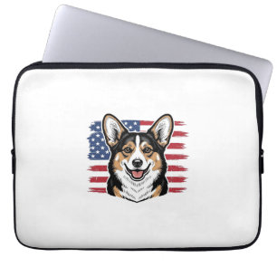Housse Pour Ordinateur Portable Corgi patriotique drapeau américain vecteur vintag