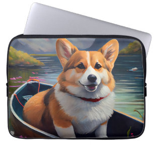Housse Pour Ordinateur Portable Corgi sur une pagaie : Une aventure panoramique