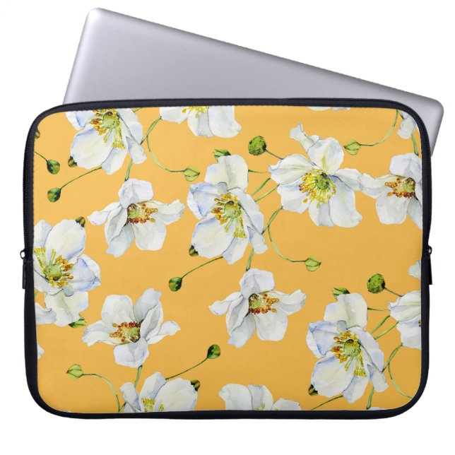 Housse Pour Ordinateur Portable Cosmos, aquarelle, transparent, motif floral. (Devant)