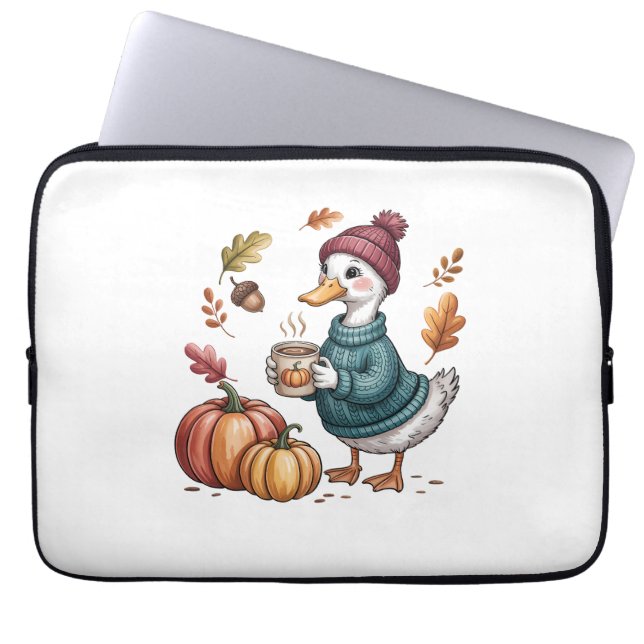 Housse Pour Ordinateur Portable Cosy Citrouille Café Goose Fall Art (Devant)