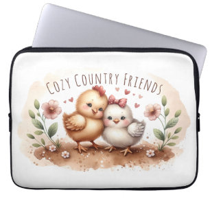 Housse Pour Ordinateur Portable Cottagecore Aquarelle Duo de Poussin Fantaisiste