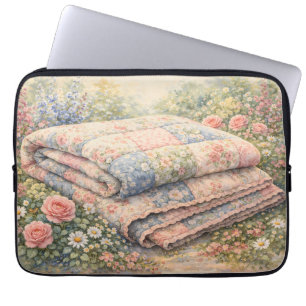 Housse Pour Ordinateur Portable Cottagecore Courtepoint Fleuri en Patchwork Aquare