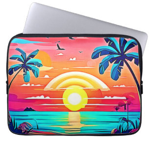 Housse Pour Ordinateur Portable Coucher de soleil de plage tropical avec arc-en-ci