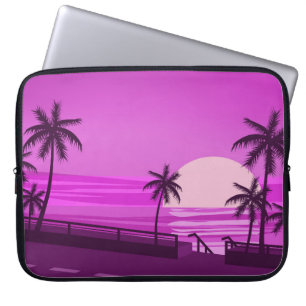 Housse Pour Ordinateur Portable coucher de soleil, océan, soirée, palmiers bord de
