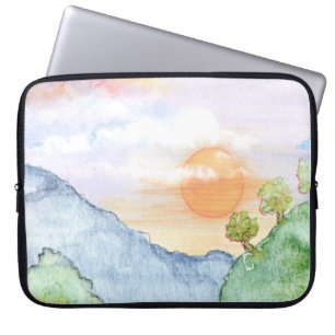 Housse Pour Ordinateur Portable Coucher de soleil sur les montagnes et les arbres