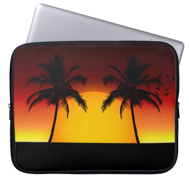 Housse Pour Ordinateur Portable Coucher de soleil tropical avec palmiers (Devant)