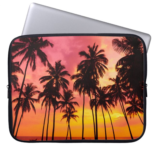 Housse Pour Ordinateur Portable Coucher de soleil tropical : Silhouette de palme s (Devant)