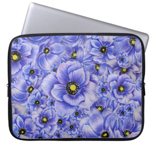 HOUSSE POUR ORDINATEUR PORTABLE COULEUR D'EAU BLEU ANEMONE POPIES