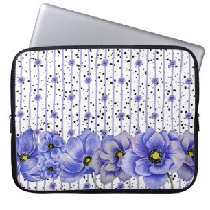 HOUSSE POUR ORDINATEUR PORTABLE COULEUR D'EAU BLEU ANEMONE POPIES