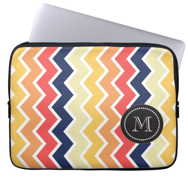 Housse Pour Ordinateur Portable Couleur Orange Et Bleu Chevron (Devant)