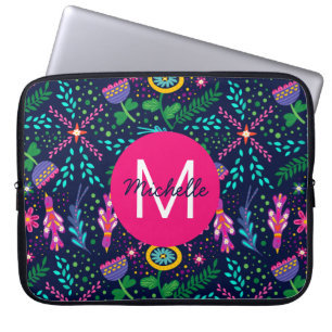 Housse Pour Ordinateur Portable Couleur Vif Floral Chaotique Personnalisé Bleu