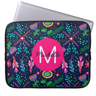 Housse Pour Ordinateur Portable Couleur Vif Floral Chaotique Personnalisé Bleu