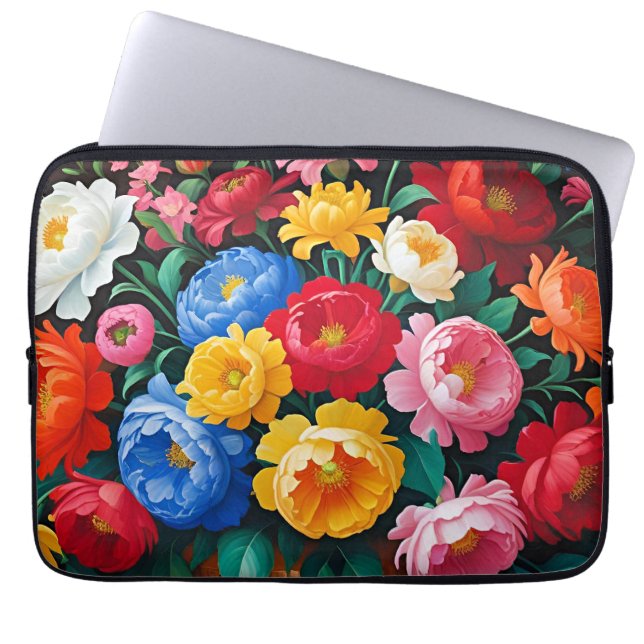 Housse Pour Ordinateur Portable Couleurs vives, fleurs frappantes, (Devant)